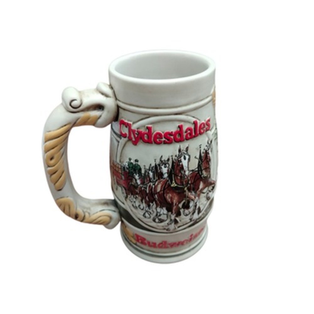 Budweiser Clydesdales Beer Stein Mug Ceramic Relief Ceramarte‎ Brazil Tankard